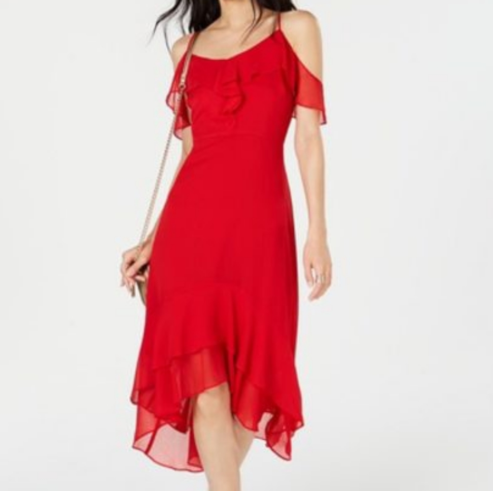 Solid cold-shoulder midi dress